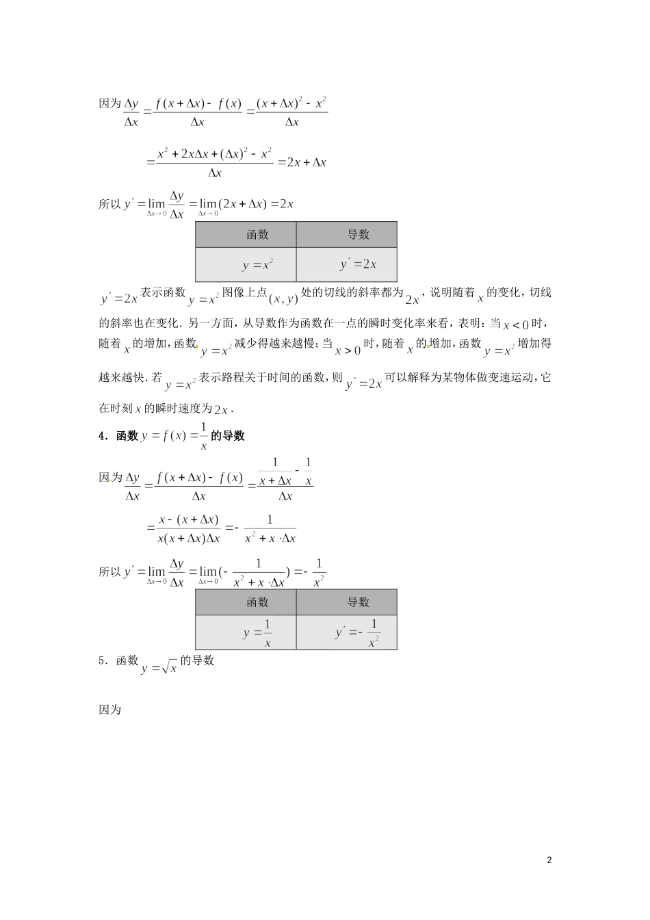 高中数学 1.2.1几个常用函数的导数教学设计 新人教A版选修2-2-新人教A版高二选修2-2数学教案_第2页