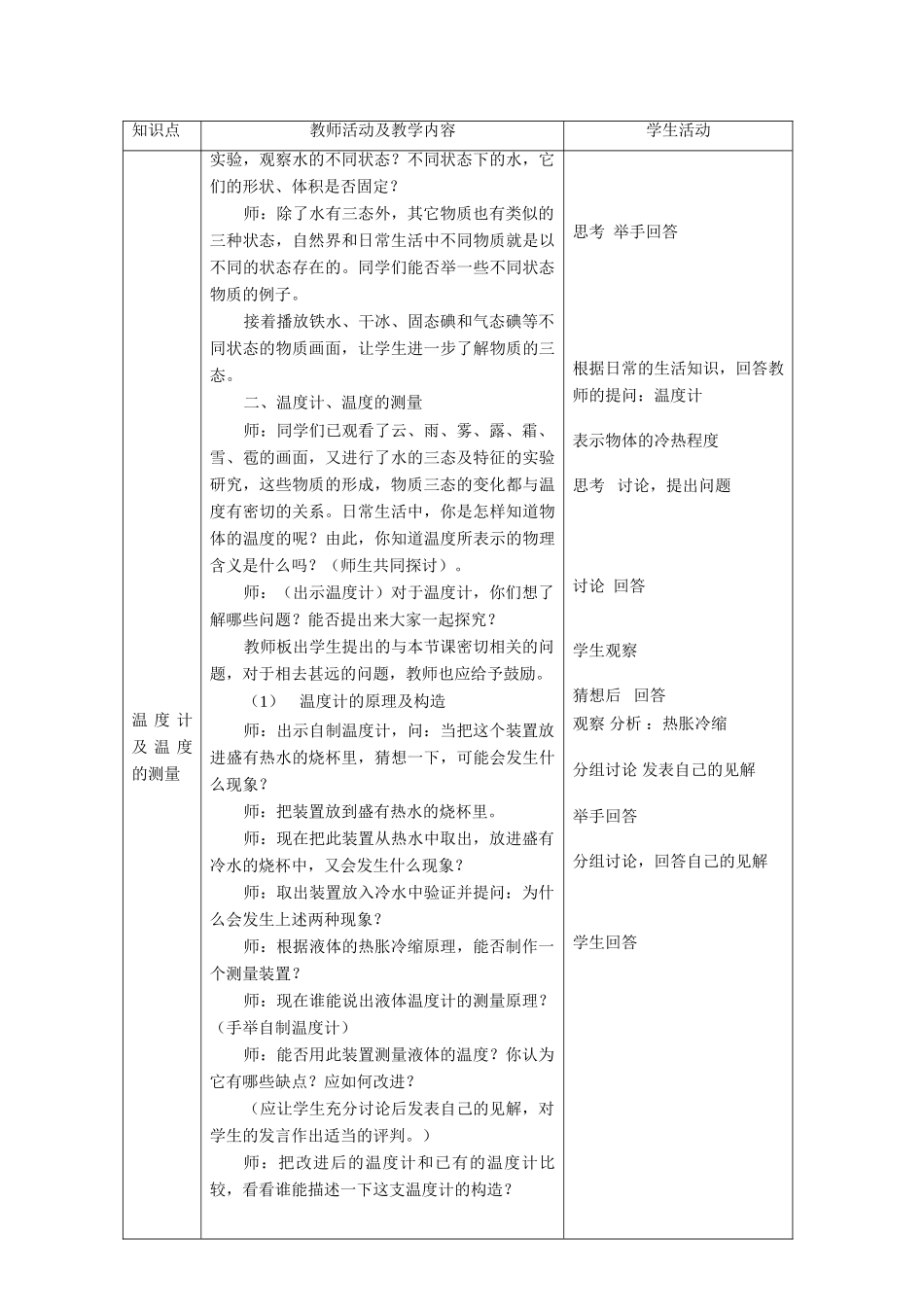 八年级物理上：一、物质的三态 温度的测量教案(1)苏科版_第3页