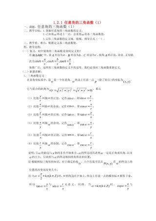 高中数学 1.2.1《任意角的三角函数（1）》教案 新人教B版必修4