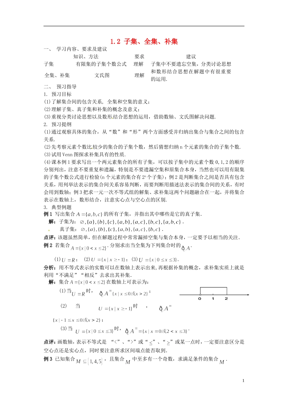 高中数学 1.2 子集、全集、补集教案 苏教版必修1-苏教版高一必修1数学教案_第1页