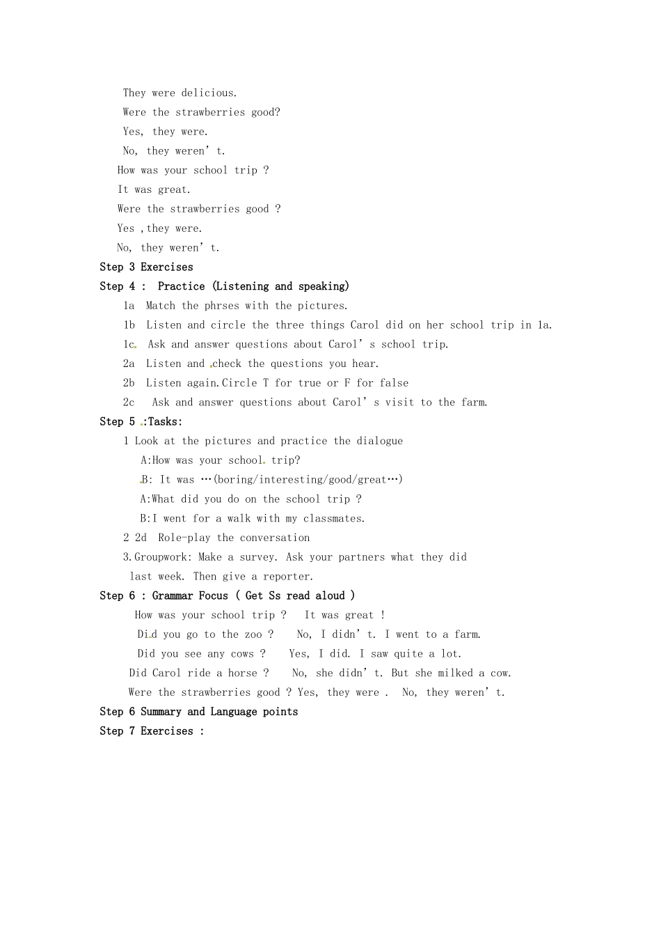 七年级英语上册 Unit 3 How was your school trip？Section A（1a-2d）教案 鲁教版五四制_第2页