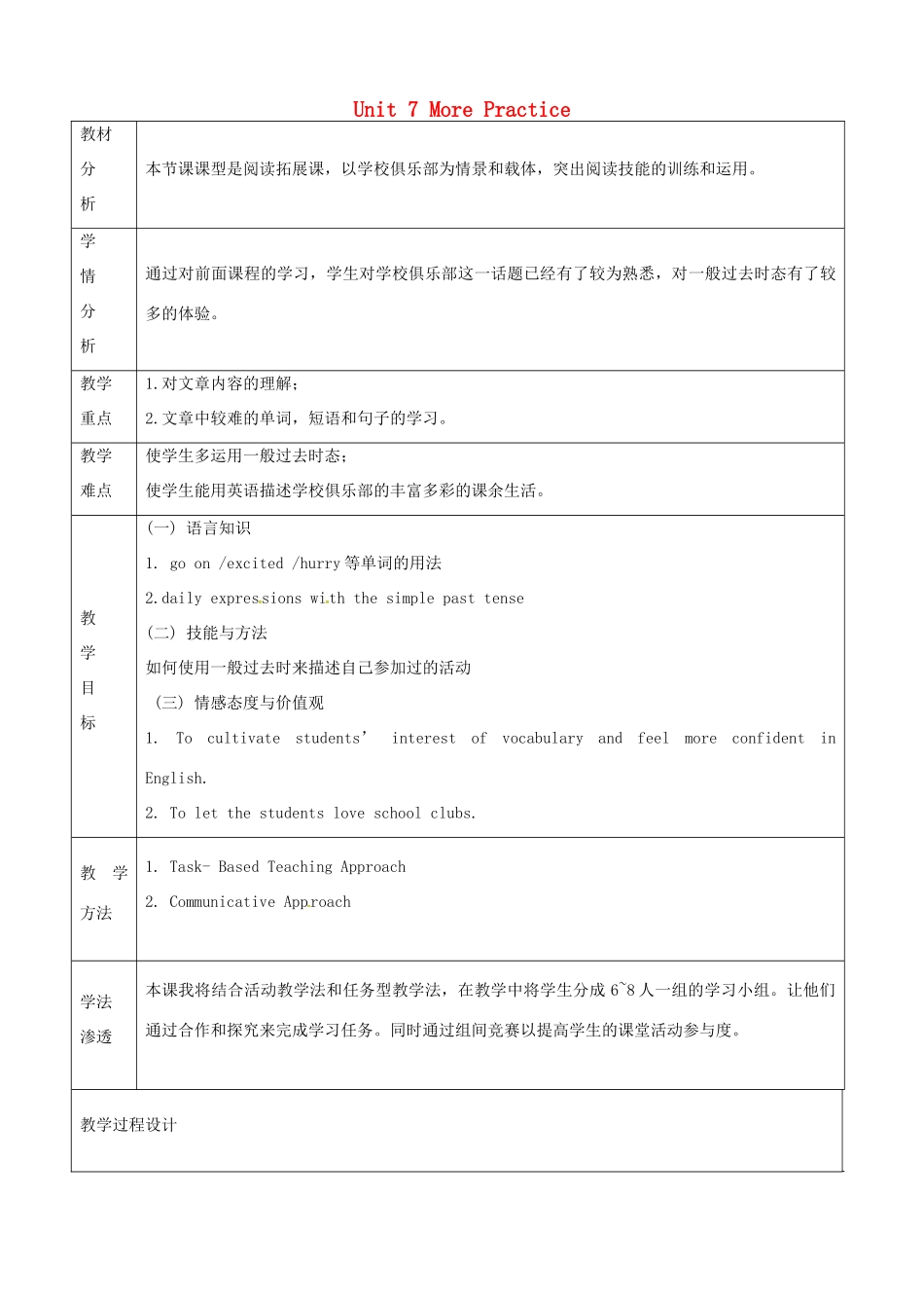 七年级英语上册 Unit 7 More Practice教案 牛津深圳版-牛津深圳版初中七年级上册英语教案_第1页