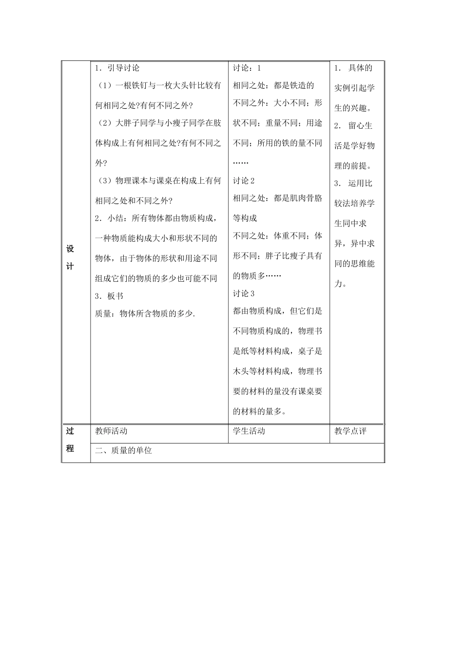 八年级物理下册 第6章 第1节《物体的质量》教学设计1 （新版）苏科版_第2页