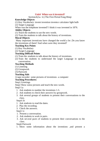 九年级英语：Unit 4 When was it invented（教案5）鲁教版