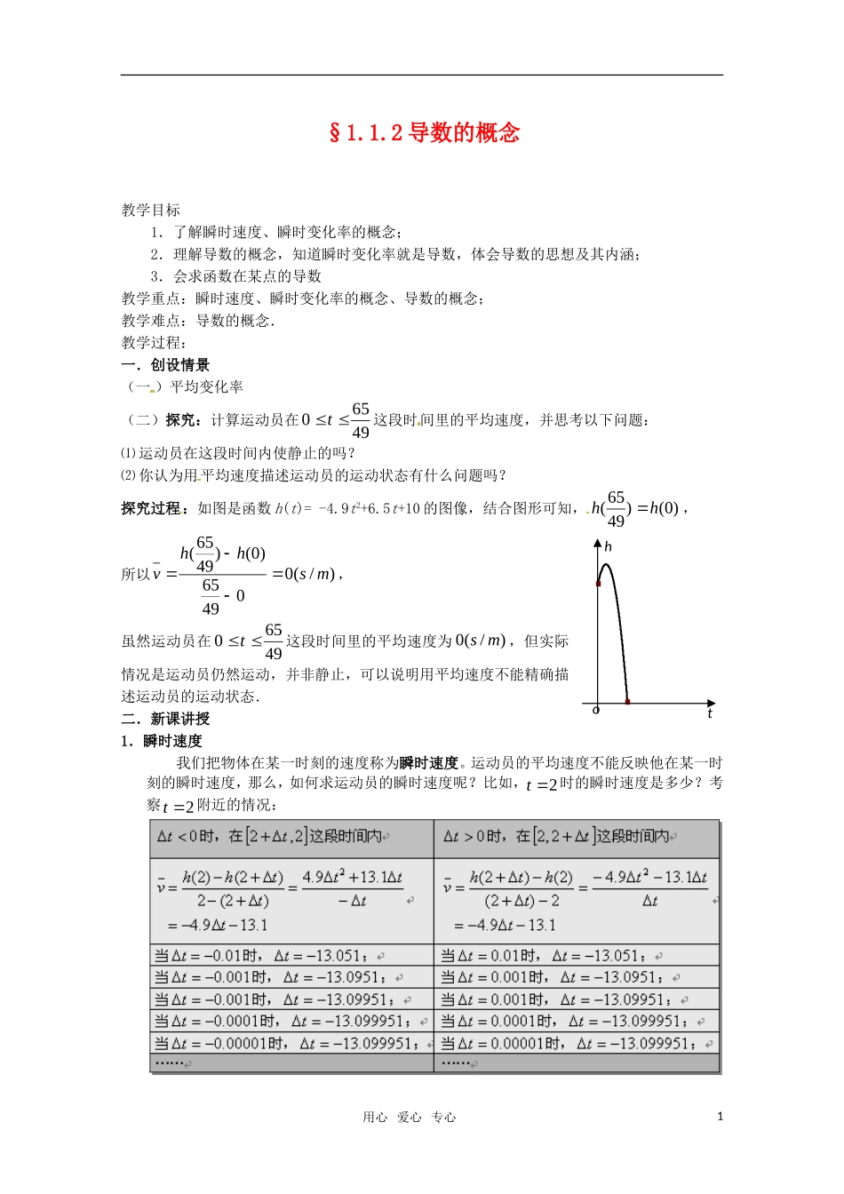 高中数学 1.1.2导数的概念教案 新人教版选修2-2_第1页