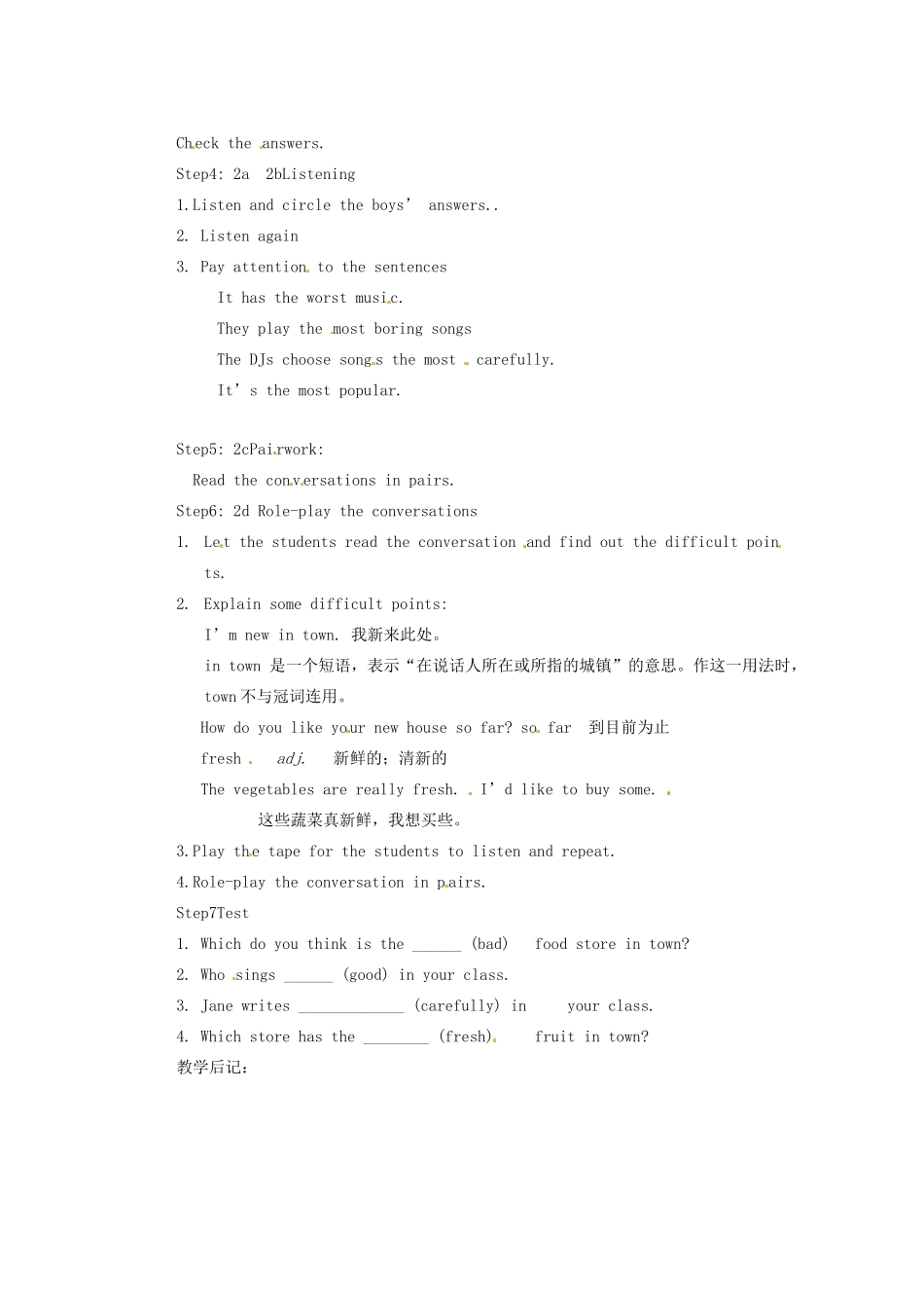 天津市东丽区徐庄子中学八年级英语上册 Unit 4 What’s the best movie theater？第一课时教案 （新版）人教新目标版_第2页
