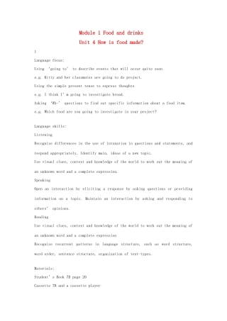 七年级英语下：Module 1 Unit 4 How is food made教案上海牛津版