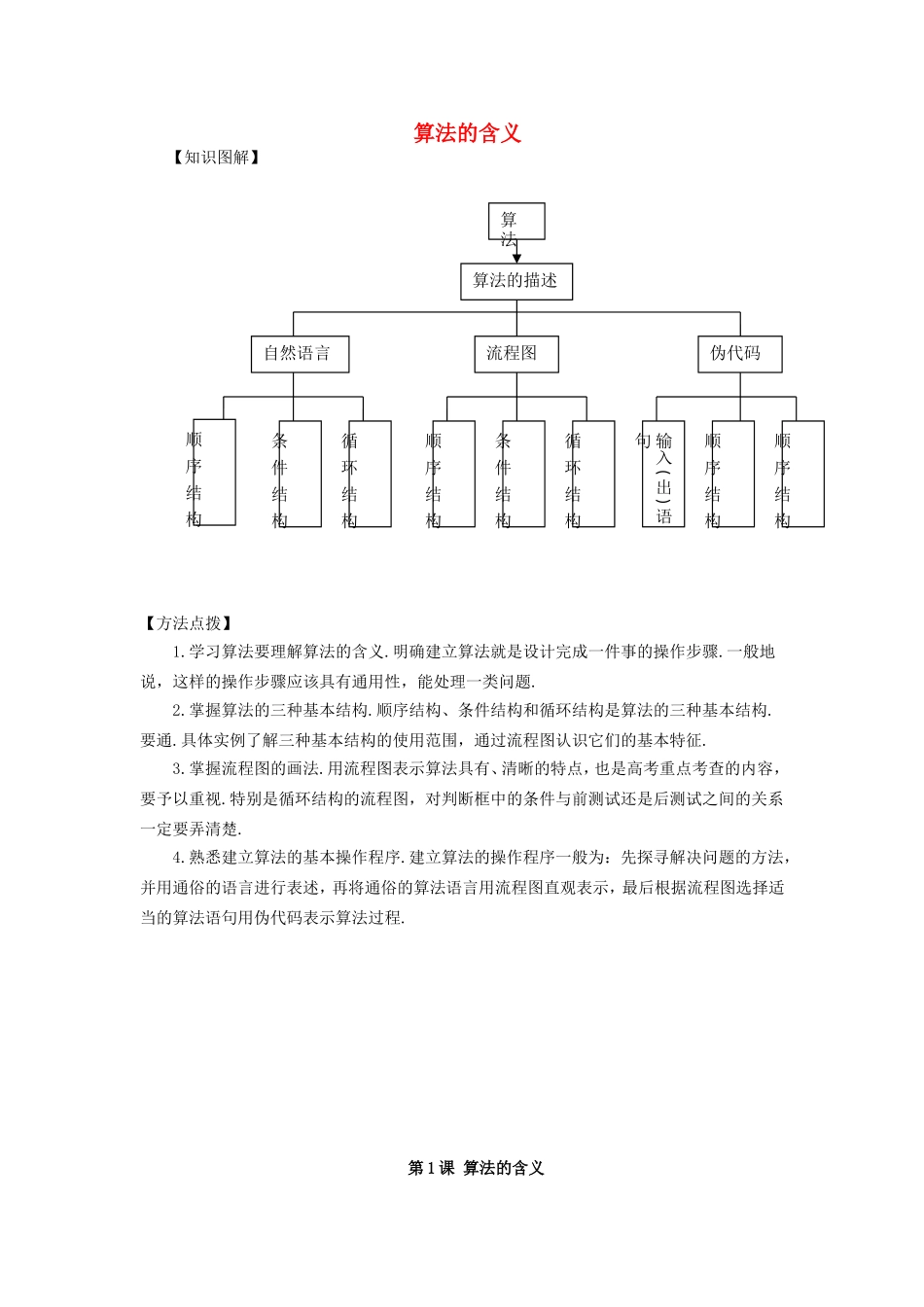 高中数学 1.1 算法的含义教案 苏教版必修3-苏教版高中必修3数学教案_第1页
