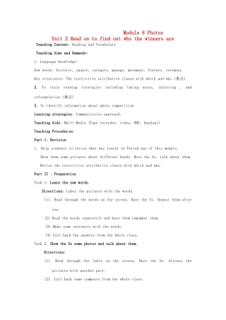 九年级英语上册 Module 8 Unit 2 Read on to find out who the winners are教案 外研版