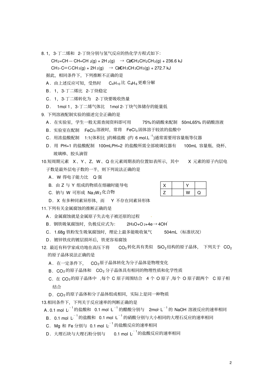 2015年高三一模化学长宁区试卷及答案剖析_第2页