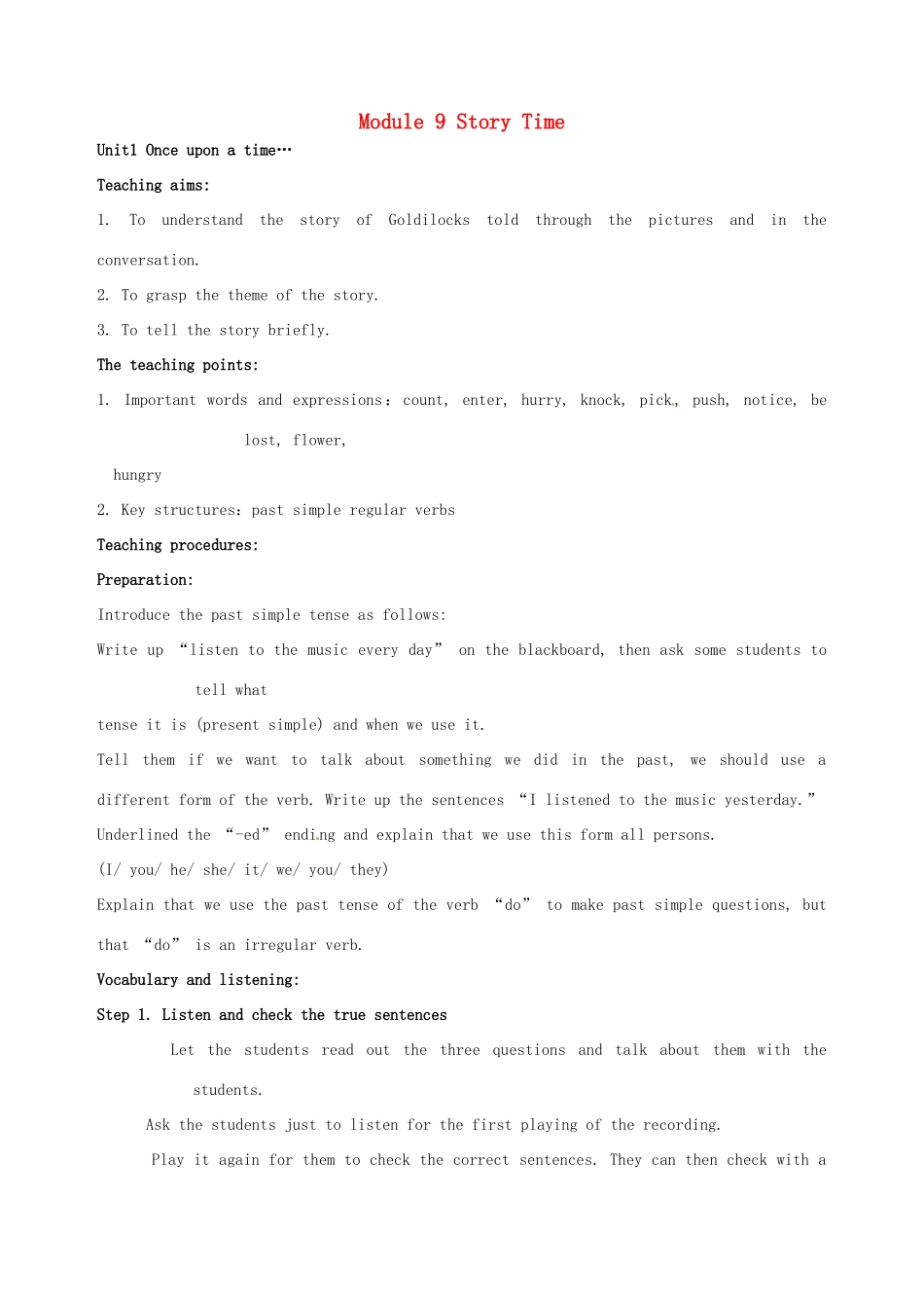 七年级英语下册 Module 9 Story time教案 外研版_第1页