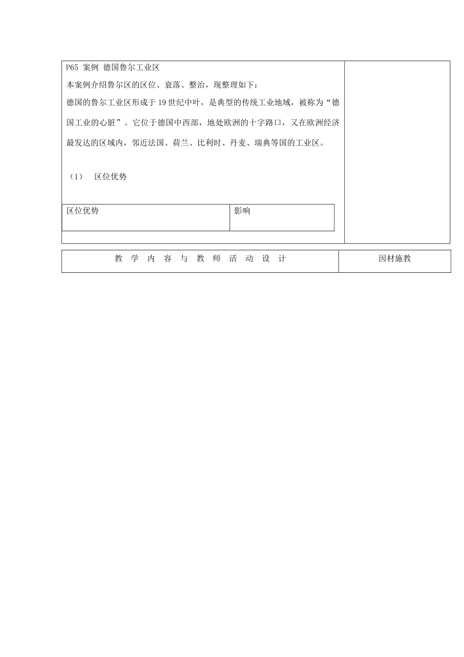 高中地理 第四章 工业地域的形成与发展 4.3 传统工业区和新工业区（1）教案 新人教版必修2-新人教版高一必修2地理教案_第2页