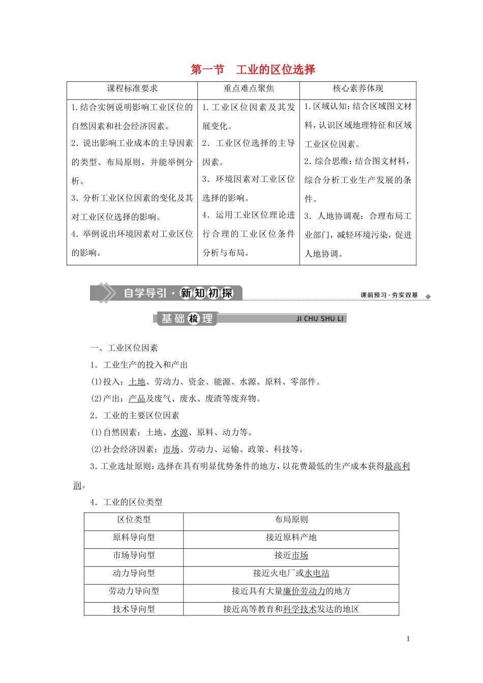高中地理 第四章 工业地域的形成与发展 第一节 工业的区位选择教案 新人教版必修2-新人教版高一必修2地理教案_第1页