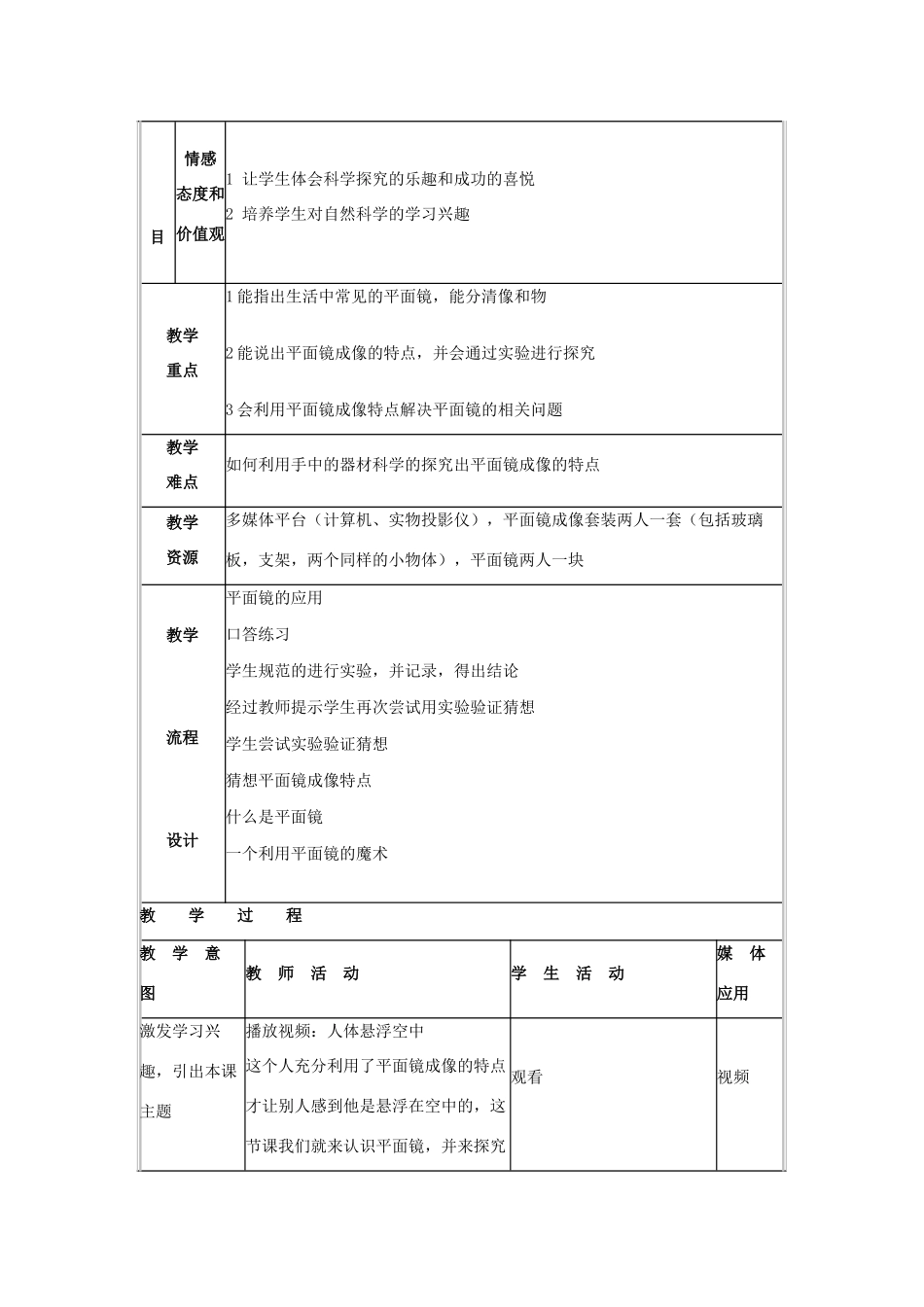 八年级物理下册 第8章 第3节《探究—平面镜成像的特点》教学设计 （新版）北京课改版-北京课改版初中八年级下册物理教案_第2页