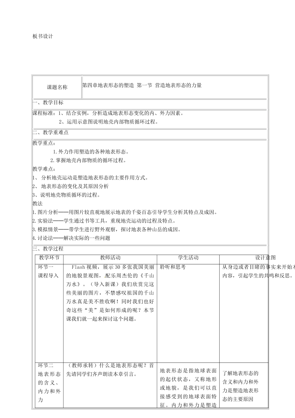 高中地理 第四章 地表形态的塑造 第一节 营造地表形态的力量教学设计 新人教版必修1-新人教版高一必修1地理教案_第2页