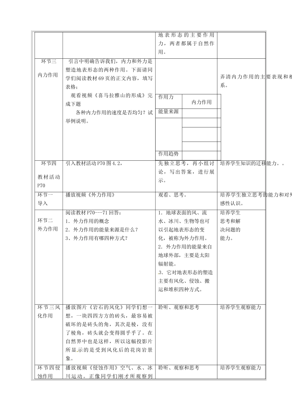 高中地理 第四章 地表形态的塑造 第一节 营造地表形态的力量教学设计 新人教版必修1-新人教版高一必修1地理教案_第3页