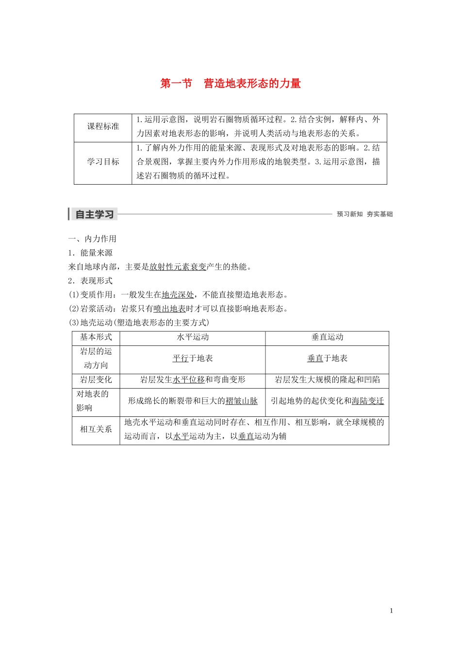 高中地理 第四章 地表形态的塑造 第一节 营造地表形态的力量教案（含解析）新人教版必修1-新人教版高一必修1地理教案_第1页