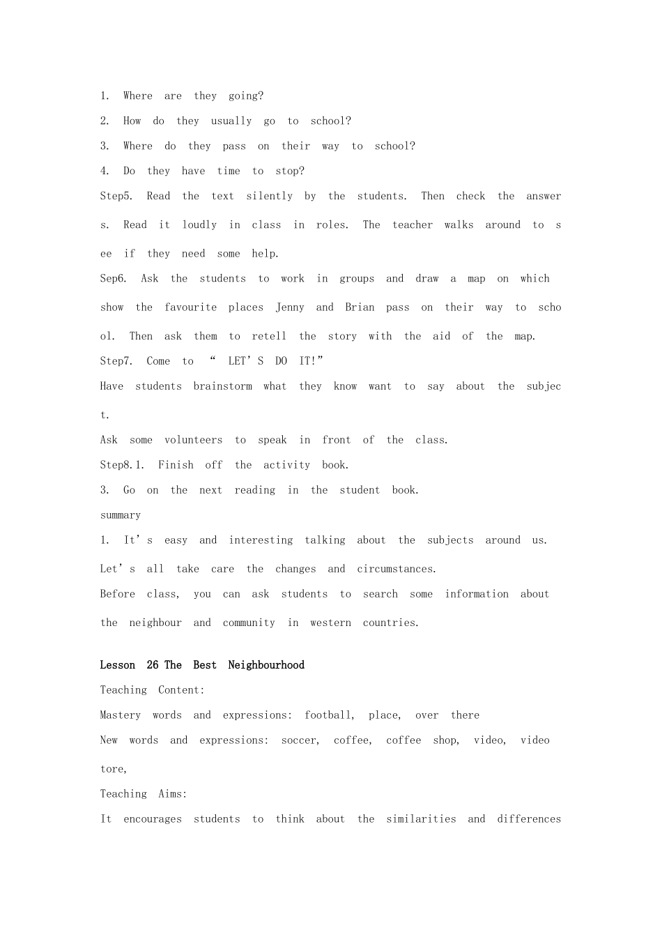 八年级英语上册 Unit 4 My Neighbourhood全单元教案 冀教版_第2页