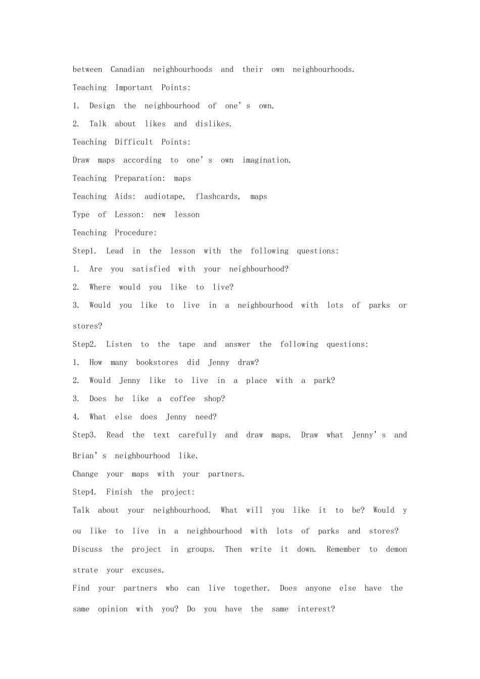 八年级英语上册 Unit 4 My Neighbourhood全单元教案 冀教版_第3页