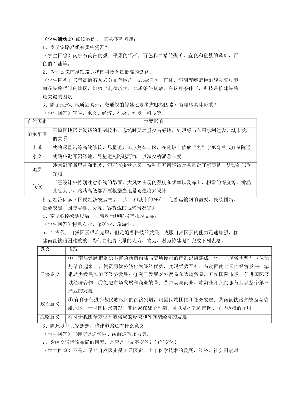 高中地理 第五章 交通运输布局及其影响 5.1 交通运输方式和布局（第2课时）教案 新人教版必修2-新人教版高一必修2地理教案_第2页