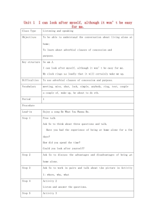 九年级英语上册《Module 4 Unit 1 I can look after myself，althoughit won ’t be easy for me》教案 （新版）外研版-（新版）外研版初中九年级上册英语教案