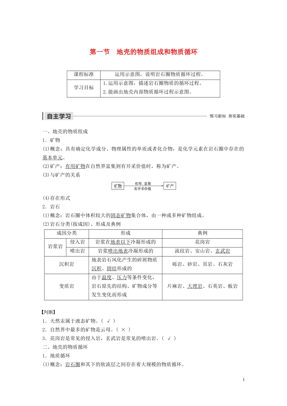 高中地理 第二章 自然环境中的物质运动和能量交换 第一节 地壳的物质组成和物质循环讲义（含解析）湘教版必修1-湘教版高一必修1地理教案_第1页