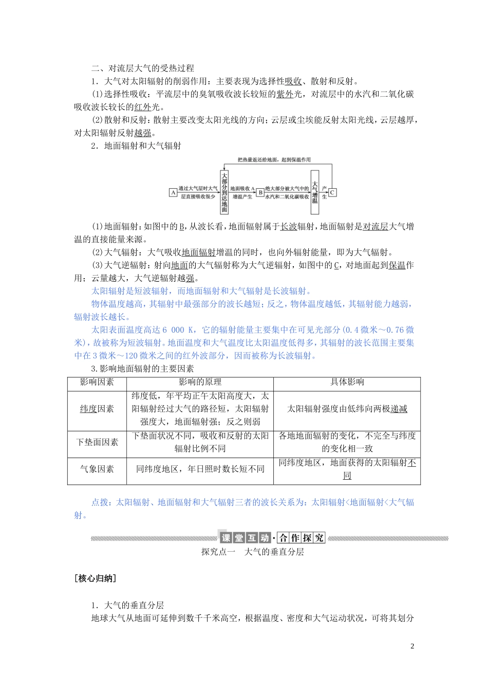 高中地理 第二章 自然环境中的物质运动和能量交换 2.3.1 大气的垂直分层及对流层大气的受热过程教案（含解析）湘教版必修1-湘教版高一必修1地理教案_第2页