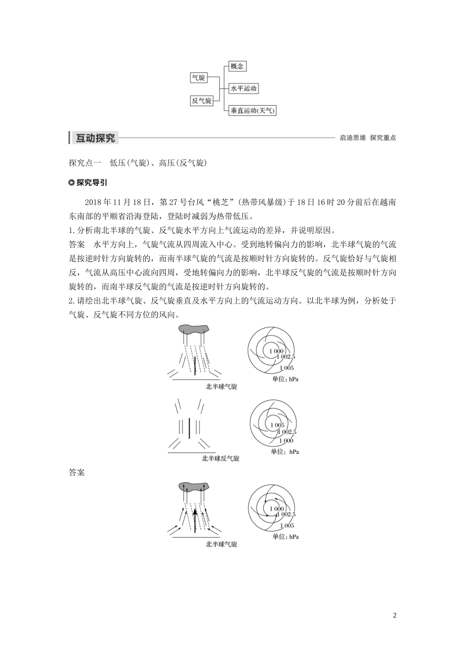 高中地理 第二章 自然地理环境中的物质运动和能量交换 第二节 几种重要的天气系统 课时2 气旋和反气旋讲义（含解析）中图版必修1-中图版高一必修1地理教案_第2页