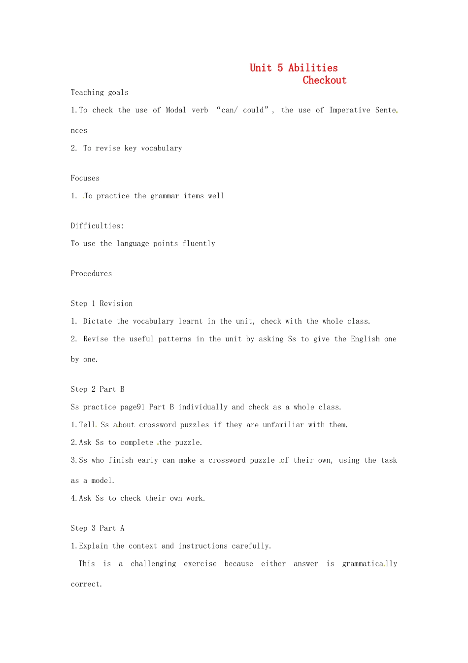 七年级英语下册 Unit 5 Abilities Checkout教案 牛津版_第1页