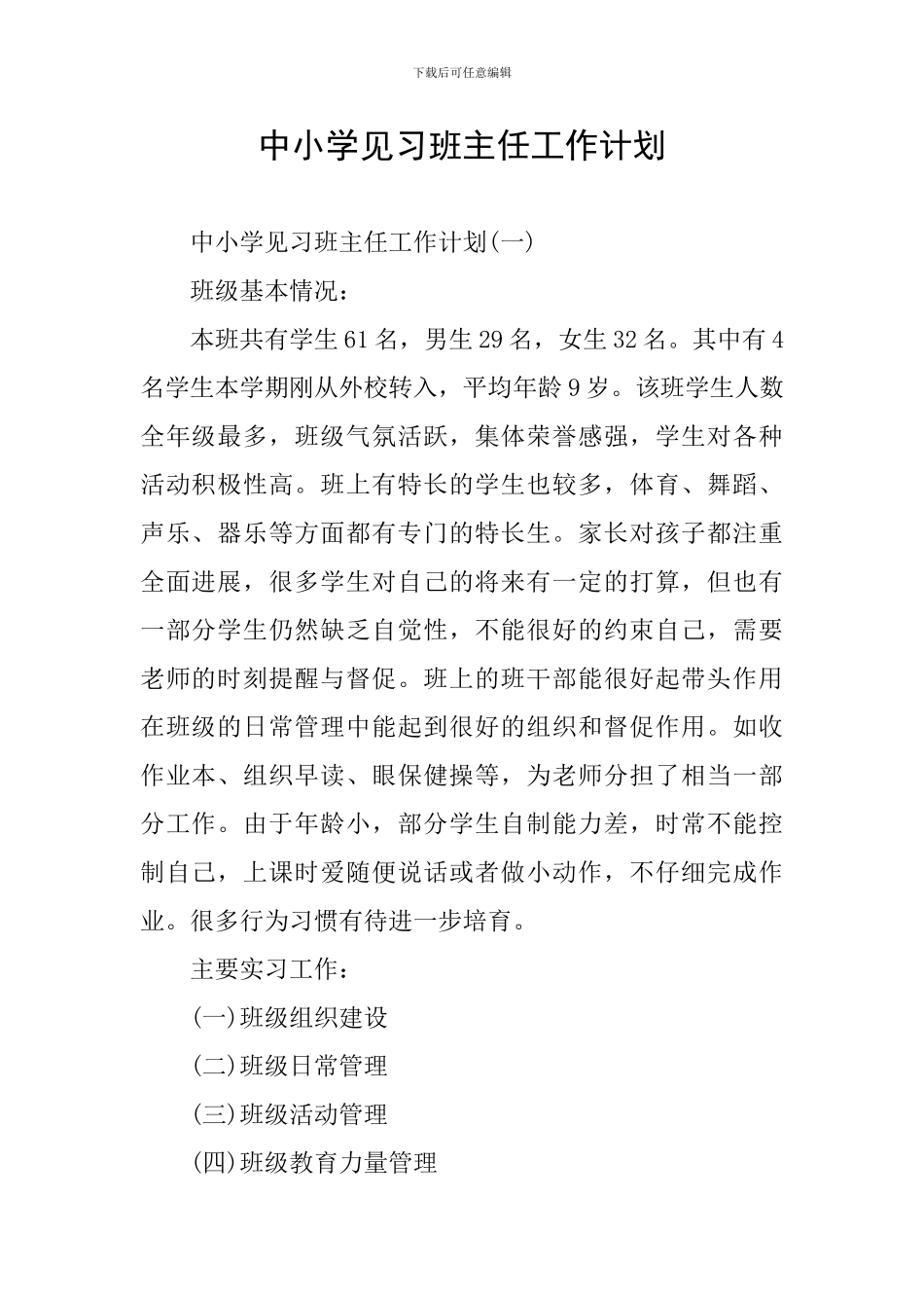 中小学见习班主任工作计划_第1页