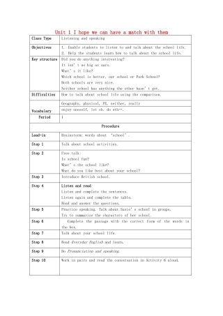 九年级英语下册 Module 2 Unit 1 I hope we can have a match with them教案 （新版）外研版