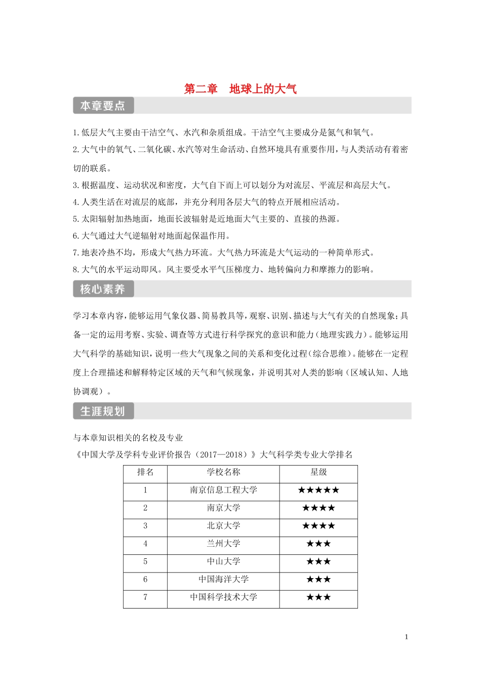 高中地理 第二章 地球上的大气 第一节 大气的组成和垂直分层讲义 新人教版必修第一册-新人教版高一第一册地理教案_第1页