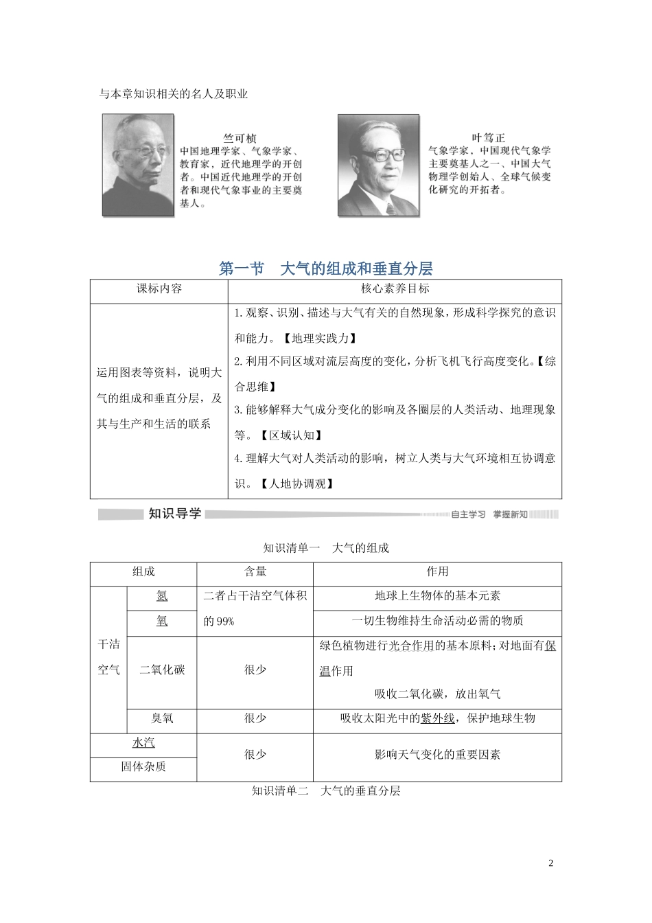 高中地理 第二章 地球上的大气 第一节 大气的组成和垂直分层讲义 新人教版必修第一册-新人教版高一第一册地理教案_第2页
