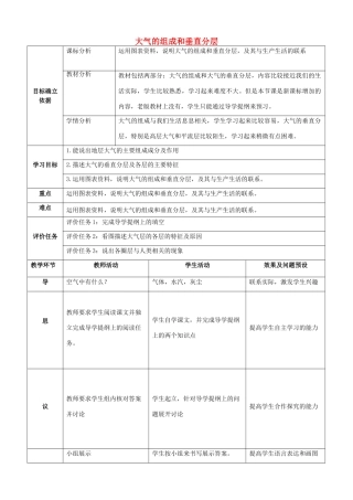 高中地理 第二章 地球上的大气 2.1.4 大气成分和垂直分层教案 新人教版必修1-新人教版高一必修1地理教案