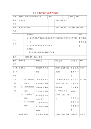 高中地理 第二章 地球上的大气 2.1 冷热不均引起大气运动1教案 新人教版必修1-新人教版高一必修1地理教案