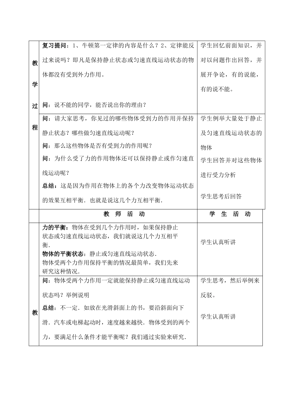 七年级科学下册：第2章第8节 二力平衡的条件教案2（浙教版）_第2页