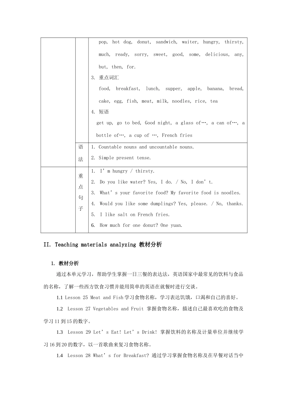 七年级英语上：Unit4 Food and Restaurants教案（冀教版）_第2页
