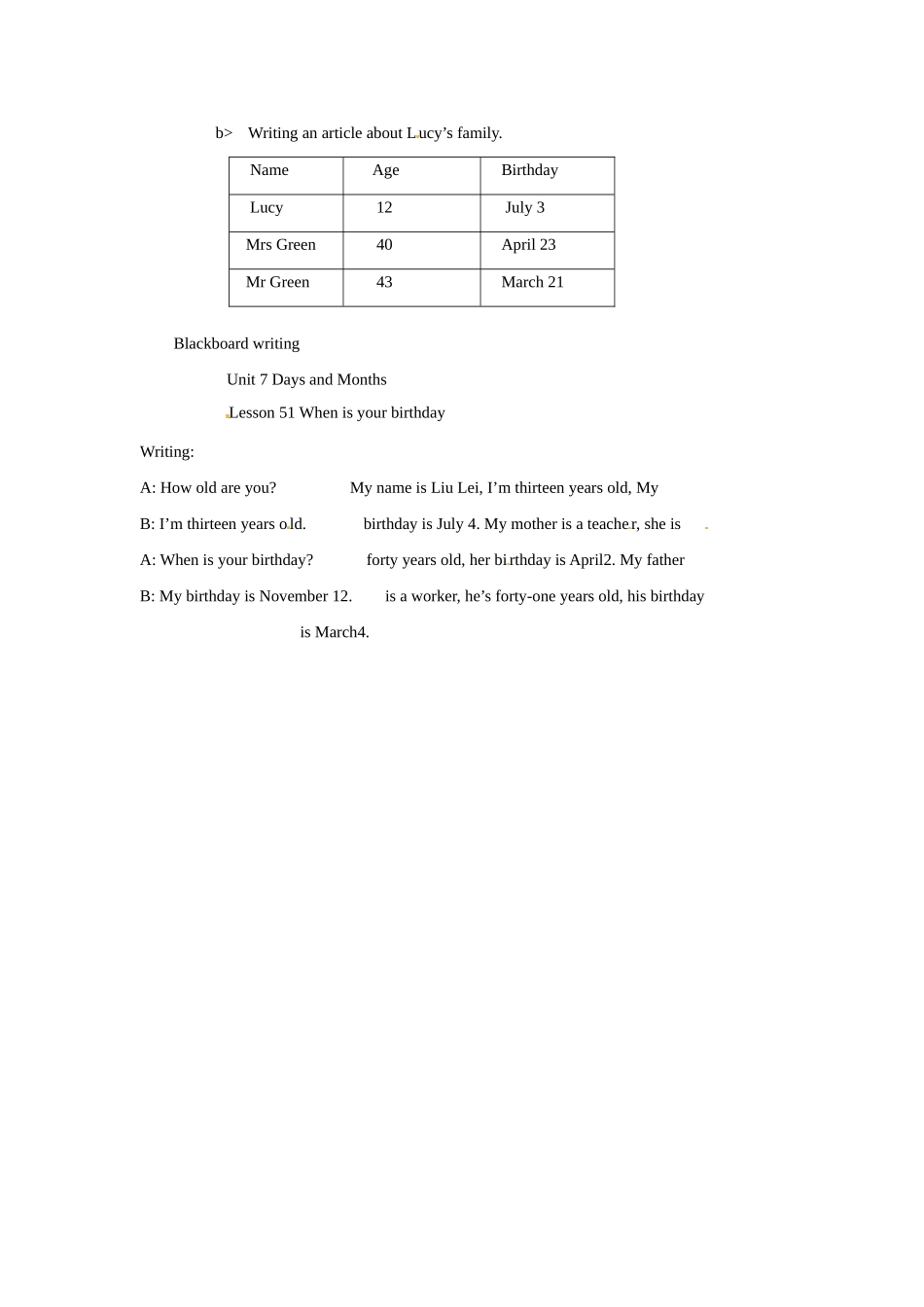 七年级英语上册 Unit 7 Lesson 51 when Is your birthday教案 冀教版_第3页