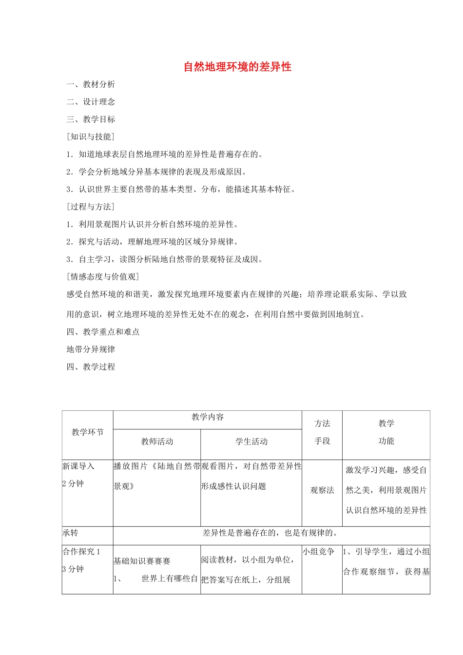 高中地理 第三章 自然环境地理的整体性与差异性 3.3 自然地理环境的差异性教案 湘教版必修1-湘教版高一必修1地理教案_第1页