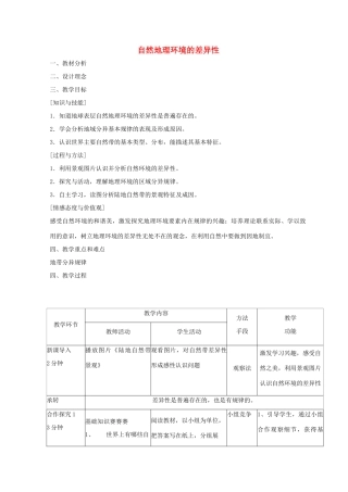 高中地理 第三章 自然环境地理的整体性与差异性 3.3 自然地理环境的差异性教案 湘教版必修1-湘教版高一必修1地理教案
