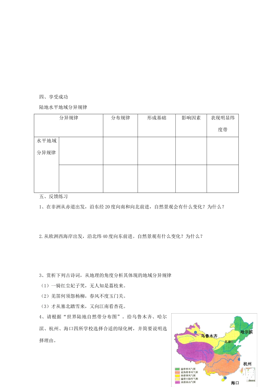 高中地理 第三章 自然环境地理的整体性与差异性 3.3 自然地理环境的差异性教案导学案（无答案）湘教版必修1-湘教版高一必修1地理教案_第2页