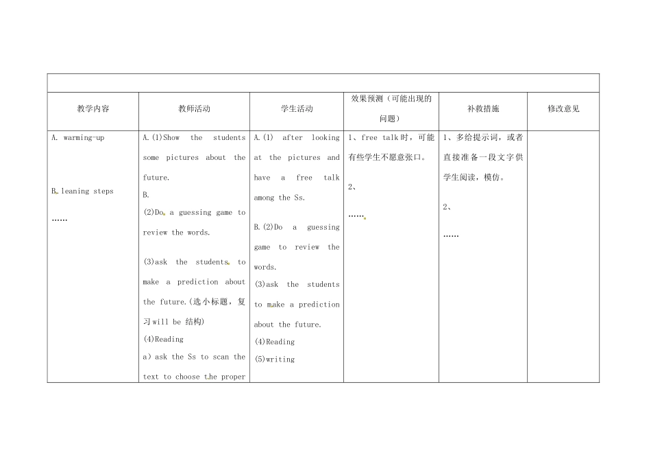 四川省华蓥市明月镇七年级英语下册 Module 4 Life in the future Unit2 Every family will have a small plane教案 （新版）外研版_第2页