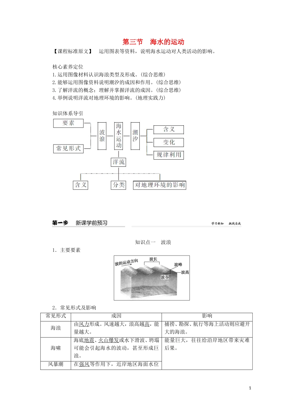 高中地理 第三章 地球上的水 第三节 海水的运动教案（含解析）新人教版必修第一册-新人教版高一第一册地理教案_第1页