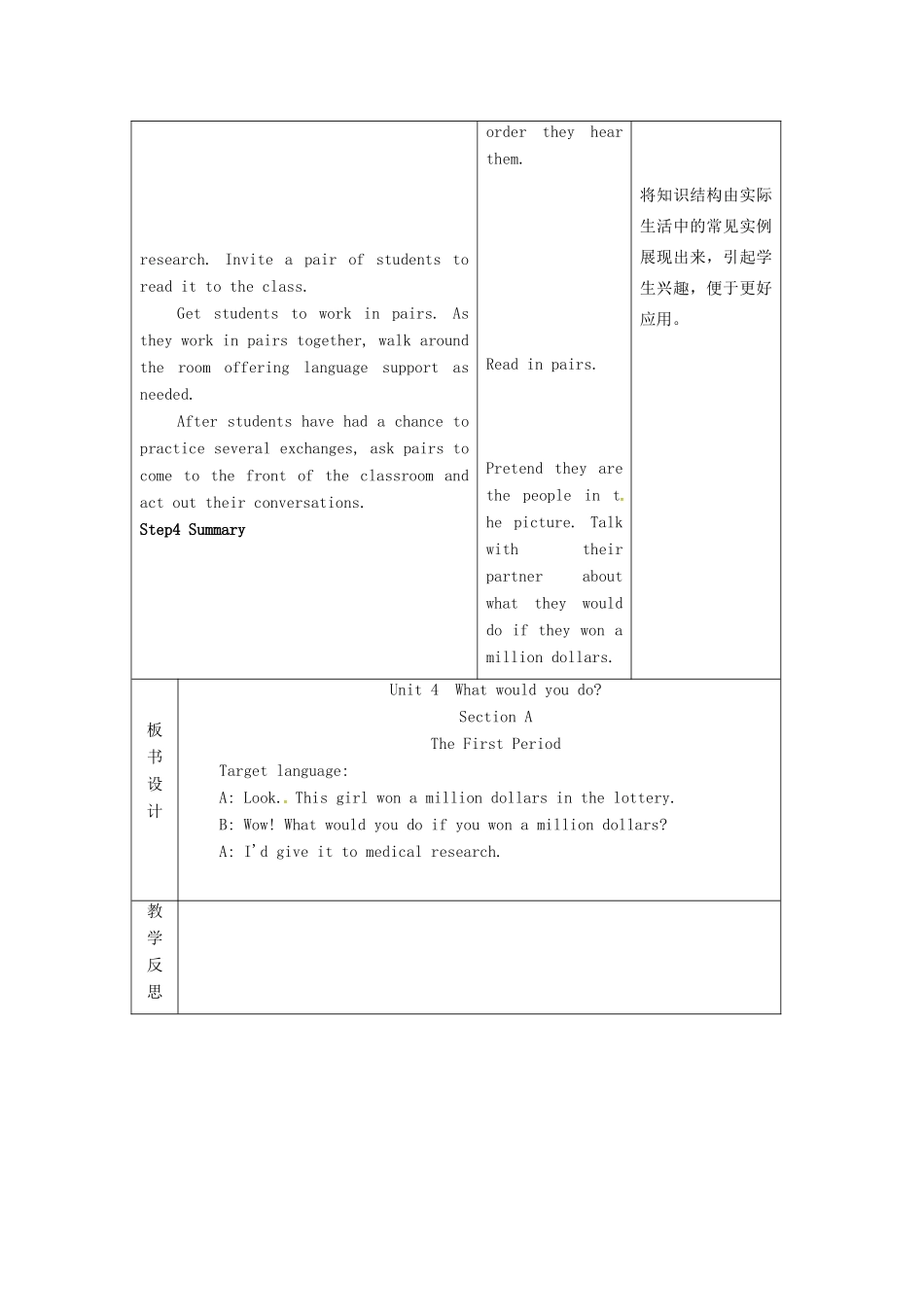 九年级英语全册 Unit 4 What would you do教案 人教新目标版-人教新目标版初中九年级全册英语教案_第3页