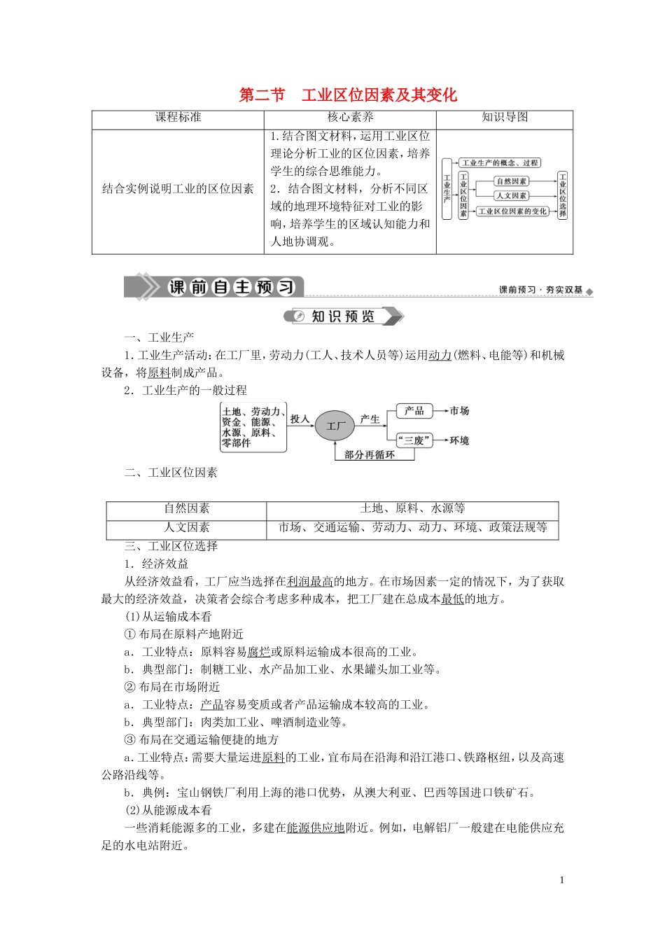 高中地理 第三章 产业区位因素 第二节 工业区位因素及其变化教案 新人教版必修第二册-新人教版高一第二册地理教案_第1页