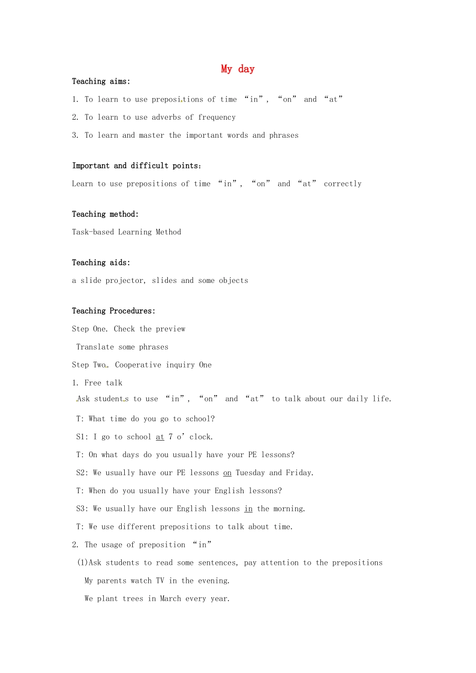 七年级英语上册 Unit 4 My day Grammar教案 （新版）牛津版-（新版）牛津版初中七年级上册英语教案_第1页