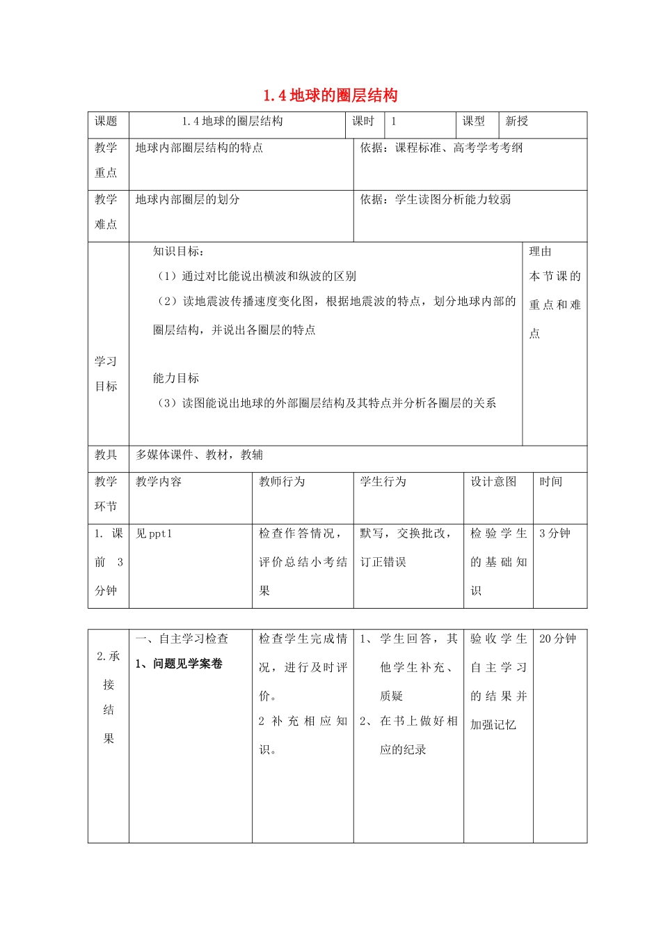 高中地理 第一章 行星地球 1.4 地球圈层教案 新人教版必修1-新人教版高一必修1地理教案_第1页