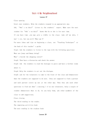 八年级英上册 Unit 4 My Neighbourhood Lesson 27-Lesson 28教案 冀教版