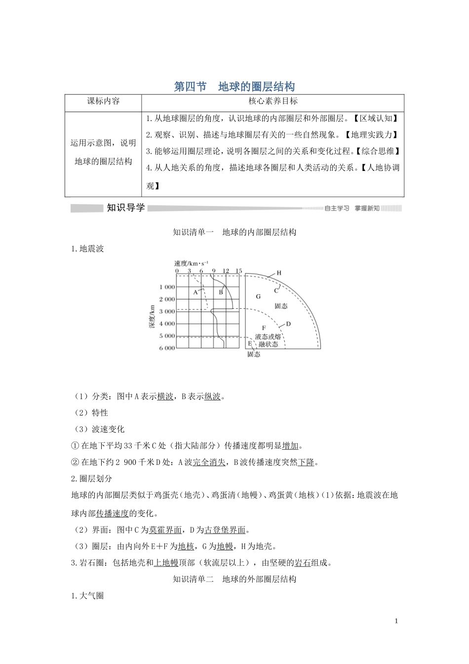 高中地理 第一章 宇宙中的地球 第四节 地球的圈层结构讲义 新人教版必修第一册-新人教版高一第一册地理教案_第1页