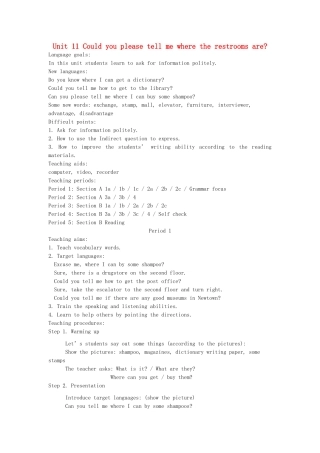 九年级英语上册 Unit 11《Could you please tell me where the restrooms are》教案 人教新目标版